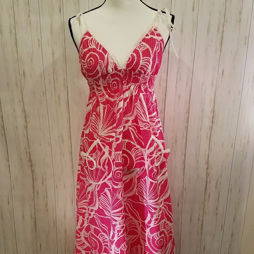 Lilly Pulitzer Hot Pink Shell Maxi Sun Dress S